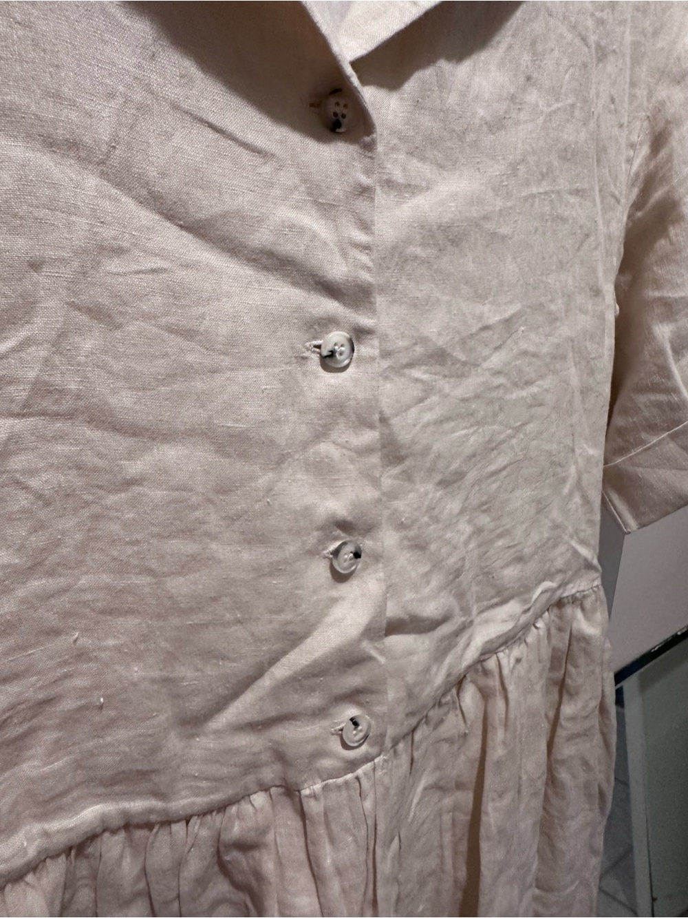 Cream Button-Front Linen Dress (quality construction) Fall - Picture 4 of 8